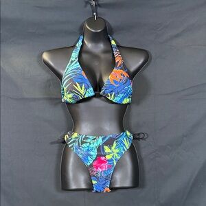 Vibrant Jungle Print Halter Bikini